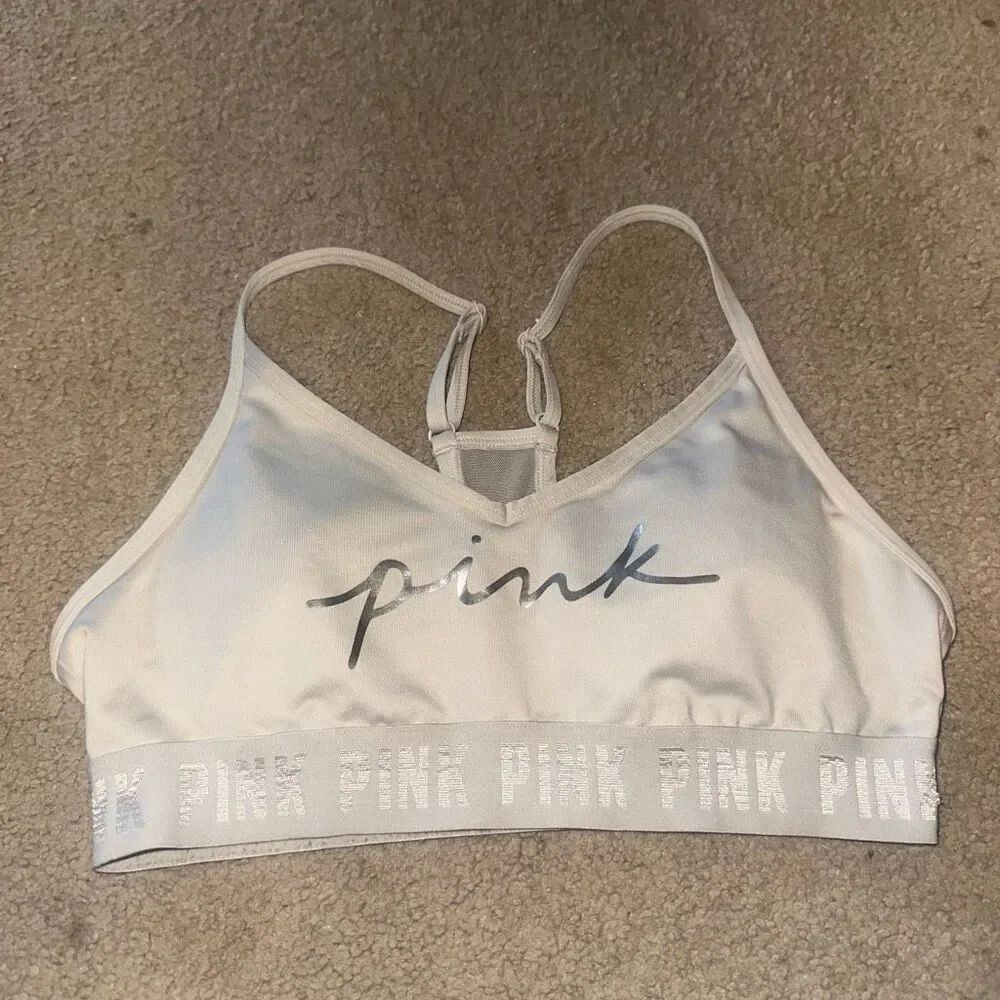 Victoria’s Secret Pink Ultimate white S strappy yoga sports bra